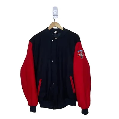 Buy Coca Cola Varsity Jacket Coke College Bomber Black Red Wool Polyester Size M • 75£