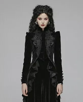Buy Punk Rave WY-1045 Black Velvet Jacket Romantic Goth Victorian Flower Pattern   • 88£