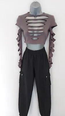 Buy Womans Washed Grey Slashed Front And Sleeves Crop Top Uk Size 6 From PLT • 8.19£