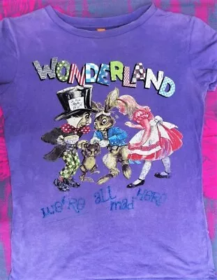 Buy Purple Distressed Alice In Wonderland Print T-Shirt UK Size Small By Amplified • 4£