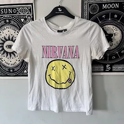Buy Primark Nirvana Womens L 14/16 White Graphic Print Tshirt Top Music • 14.99£