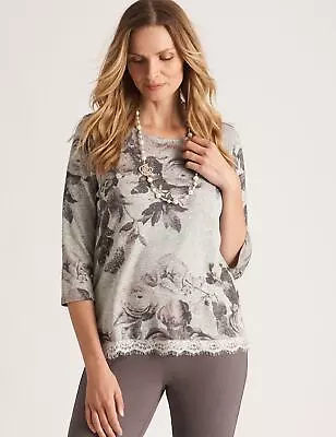 Buy NONI B - Womens Winter Tops - Silver Tshirt / Tee - Elastane - Floral - Clothes • 13.15£
