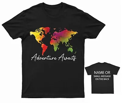 Buy Adventure Awaits Wanderlust World Map Traveler T-Shirt Personalised Gift • 15.95£