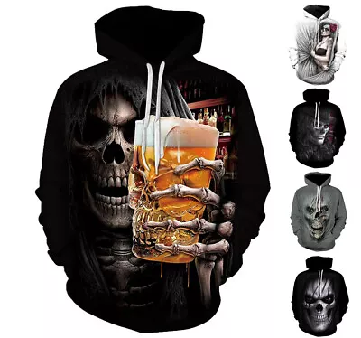 Buy Stunning Skull Design Hoodie Sweatshirt Mens Graphic Print Top Sizes Xs-6xl • 33.79£