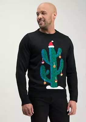 Buy Mens Christmas Black Cactus Light-Up Jumper Size S • 17.99£
