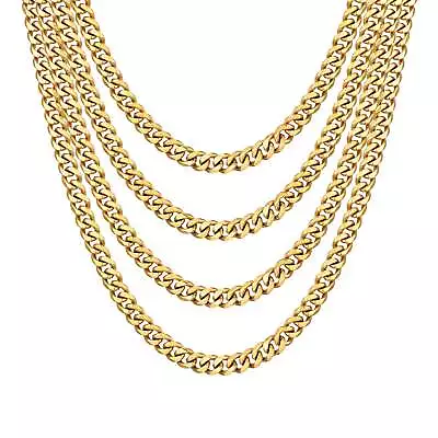 Buy Men's 9mm Gold Plated Steel 18-24 Inch Cuban Curb Chain Necklace • 11.99£