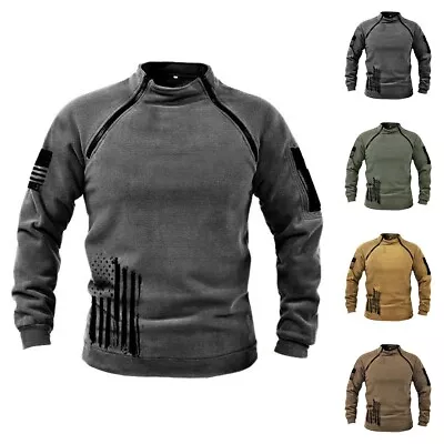 Buy Stylish Men's Army Warm Sweatershirt Jacket Gray Army Green Brown Khaki • 17.47£