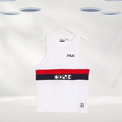 Buy Ex FILA Men's Sleeveless Cotton Crew Summer Vest In White • 9.99£