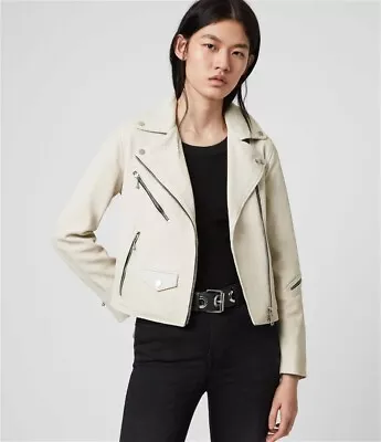 Buy ALL SAINTS White Cream Womens Rile Biker Leather Jacket Size UK 10 Brand New  • 149.99£