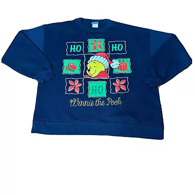 Buy Vintage Winnie The Pooh 100 Acre Collection Blue Christmas Sweater Women’s M/L • 26.98£