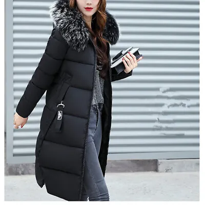 Buy Winter Women Girl Puffer Fur Long Quilted Parka Ladies Coat Hooded Jacket UK • 24.49£