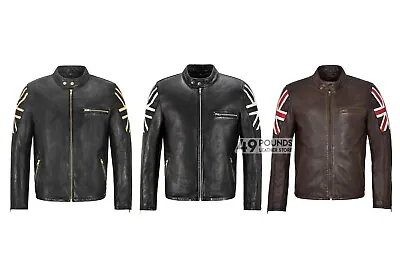 Buy CAFE RACER Men's Leather Jacket UNION JACK Flag Soft Biker Style Fashion Jacket • 41.65£