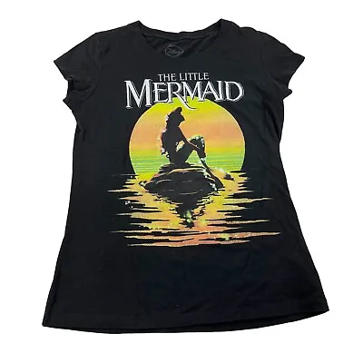 Buy Disney The Little Mermaid Ariel Shadow Sunset Black T Shirt Top Womens L • 3.79£