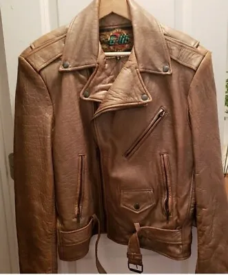 Buy Vintage Womens Motorcycle Heavyweight Leather Jacket Gold • 386.05£