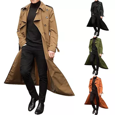 Buy Mens Windbreaker Coat Outwear Long Ankle-length Cardigan Jacket Trench Coat UK • 20.99£