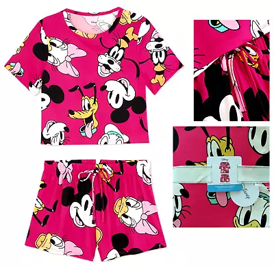 Buy Ladies Soft Touch Pyjamas MICKEY & FRIENDS Women 22/24 Shorts T-Shirt Primark • 12.99£