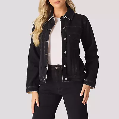 Buy Womens 2 In 1 Denim Jacket Ladies Beige & Black Reversible Coat UK Size 6 - 16 • 32.99£