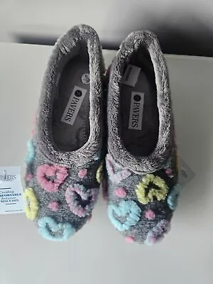 Buy Paver Ladies Slippers Grey With Multi Coloured Heart Pattern Size 5 *BNWT* • 7.99£