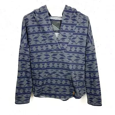 Buy Vans Mens Aztec Print V-Neck Pullover Hoodie Kangaroo Pocket Blue Gray Small • 23.62£