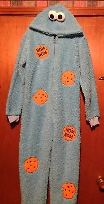 Buy Cookie Monster Sesame Street Women's Plush Warm Union Suit Pajamas  Size L NEW • 56.86£