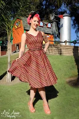 Buy Pinup Girl Clothing Couture Havana Dress Rockabilly Retro Punk Pinup Red Stripe • 9.99£