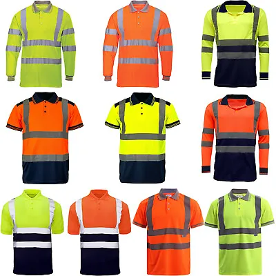 Buy Hi Viz Vis Polo T-Shirt High Visibility Reflective Tape Safety Security Work Top • 14.99£