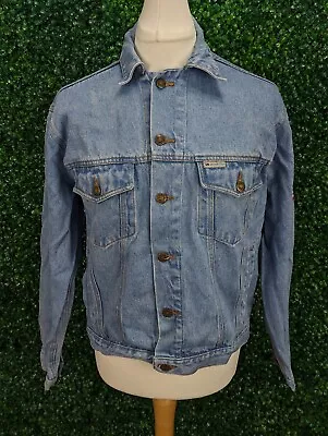 Buy Vintage Authentic Jacket Denim Clothing Men Trucker USA Flag Back Blue Size M • 21.90£