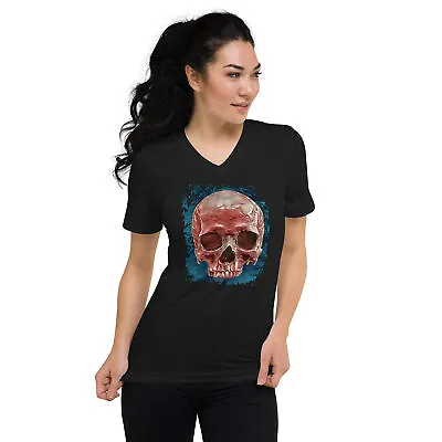 Buy Front Mystical Blood Skull Voodoo Goth Fashion Short Sleeve V-Neck T-Shirt • 27.67£