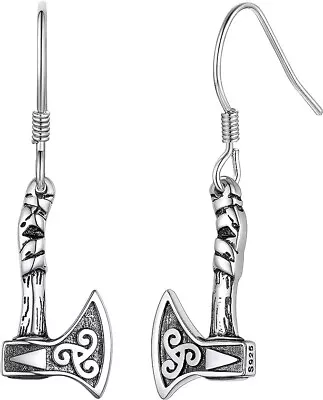 Buy Silvora Drop Earrings Norse Viking Axe Jewellery Thor's Hammer Sterling Silver • 10£