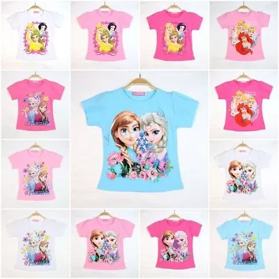 Buy Kids Girls Frozen Elsa Princess Casual Cotton Short Sleeve T-shirt Top Tee 3-8Y • 6.58£