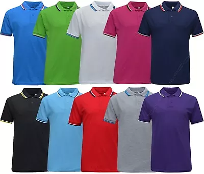 Buy Mens Short Sleeve Polo Shirt Double Tipping Casual T-Shirt Cotton Mix S - 2XL • 6.95£