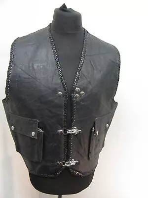 Buy Vintage Multi Pocket Leather Motorcycle Waist Coat Vest Jacket Size Xl • 29£