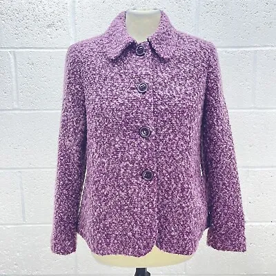 Buy Ewm Purple Wooly Coat Vintage Button Up Jacket Collar Textured Thick Uk 12 • 15.99£