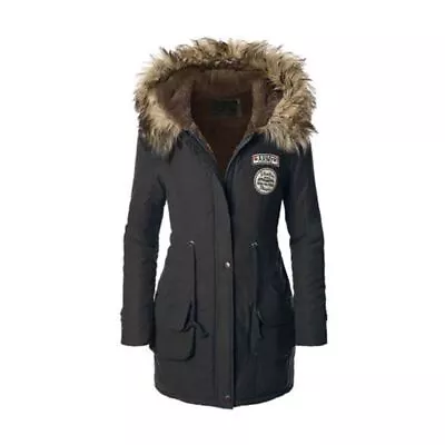 Buy UK Women's Warm Long Coat Fur Collar Hooded Jacket Slim Winter Parka Outwear • 15.36£