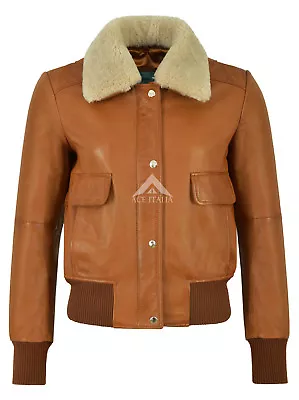 Buy Ladies Petite Bomber Leather Jacket Tan Fur Collar B3 RAF Classic Style 5118 • 103.99£