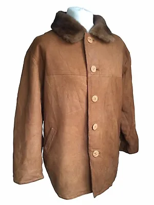 Buy Nubuck Leather Jacket With Mink Collar & Faux Fur Lining Men's M Creased • 18£