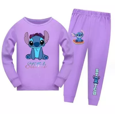 Buy Kids Lilo And Stitch Long Sleeve T-Shirt Pants Set Pajamas Home Nightwear Suit- • 15.99£