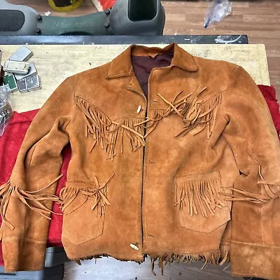 Buy Fringed Leather Rough Out Jacket, Youth Size 16 • 31.57£
