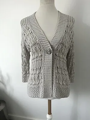Buy M&S Oatmeal Neutral Crochet Chunky Cardigan 3/4 Sleeves Size 12 Cottage  Beige • 12.50£