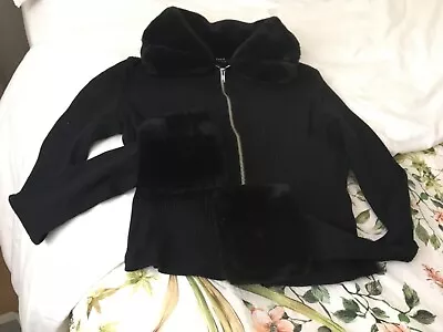 Buy Shein Long Sleeve Full Zip Black Faux Fur Trim Jacket Size M • 6.99£