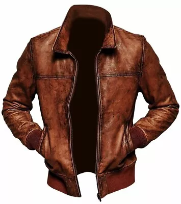 Buy Men's Motorcycle Biker Vintage Cafe Racer Retro Brown Wax Real Leather Jacket • 23.43£