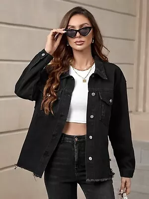 Buy Black Denim Jacket Size8 • 19.99£