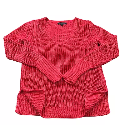 Buy Banana Republic Top Italian Linen Medium Sweater Red  Pullover  V Neck Open Knit • 28.40£