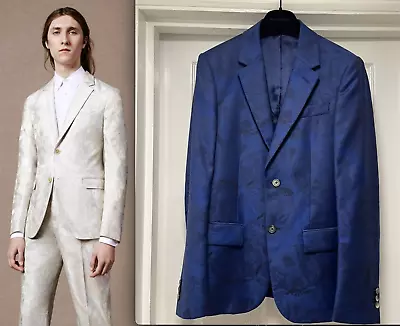 Buy Alexander McQueen Men Blue Skull Jacquard Tailored Jacket 2015 Size 44 Small • 125£