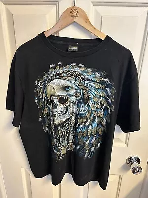 Buy Vintage Oz Rock Clothing Native American Hawk Skeleton Tshirt Crazy Graphic Tee • 19.95£