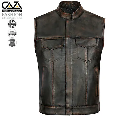 Buy Men's Sons Of Anarchy Motorcycle Vest Vintage Biker Club Leather Cut Waistcoat • 42.99£