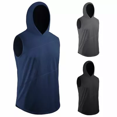 Buy Men's Gym Pullover Vest Sleeveless Casual Hoodie Hooded Tank Tops Muscle T-Shirt • 13.02£
