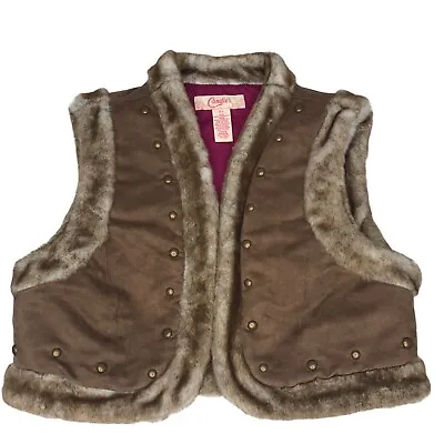 Buy Candies Junior Faux Suede Faux Fur Trim Studded Cropped Tan Vest XL • 22.69£