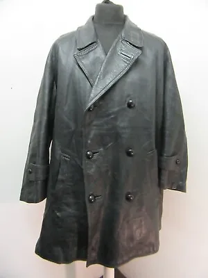 Buy Vintage 50's Italian Leather Police Officers Pea Coat Jacket Size L Wool Lined • 79£