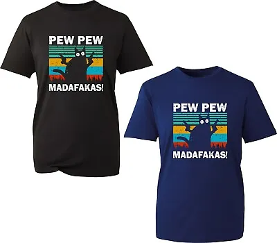 Buy PEW PEW MADAFAKAS Funny T-Shirt Vintage  Cat Retro Mem Xmas Gift Unisex Tee Top • 11.99£